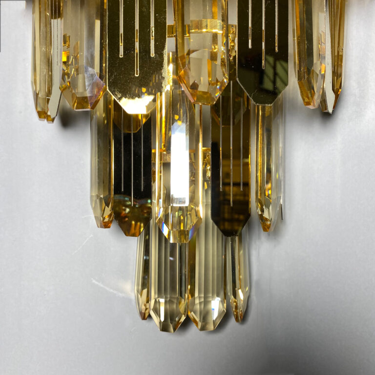 لوستر دیوارکوب دو شعله کریستال فلز طلایی