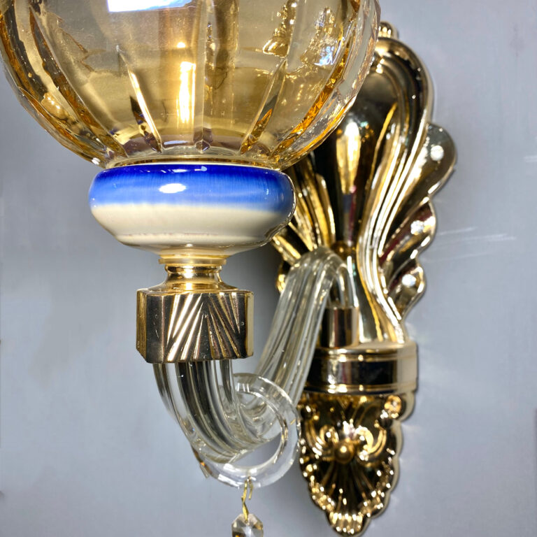 لوستر دیوارکوب تک شعله آبی-طلایی