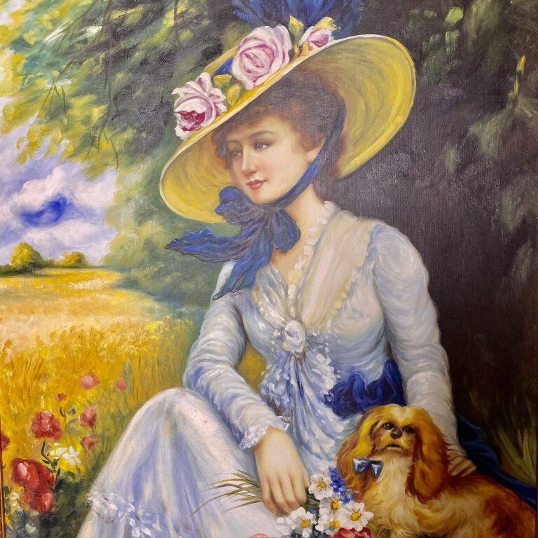 تابلو نقاشی دختر و سگ
