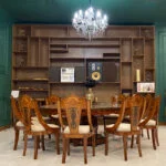 میز ناهارخوری ده نفره گرد قهوه ای معرق