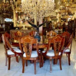 میز ناهارخوری ده نفره گرد قهوه ای معرق