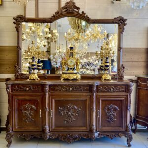 آینه و کنسول چوبی سلطنتی قهوه‌ای سوخته منبت کاری شده