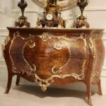 آینه کنسول چوبی برنزکوب دو کشو