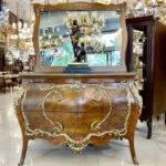 آینه کنسول چوبی برنزکوب دو کشو شیک