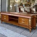 میز تلویزیون چوبی شیک معرق و برنز