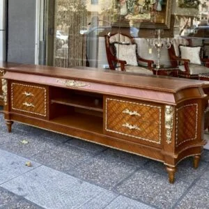 میز تلویزیون چوبی شیک معرق و برنز