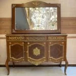 آینه کنسول چوبی کلاسیک برنزکوب قهوه‌ ای