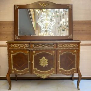 آینه کنسول چوبی کلاسیک برنزکوب قهوه‌ ای