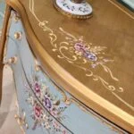 میز کنسول چوبی برنزکوب آبی و طلایی