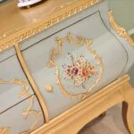 نقش میز کنسول برنزکوب طلایی و آبی