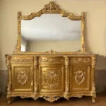 آینه کنسول چوبی منبت طلایی سه درب