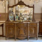 آینه کنسول چوبی کلاسیک منبت قهوه ای سه درب