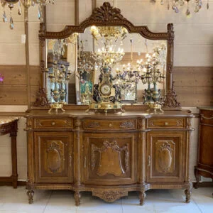 آینه کنسول چوبی کلاسیک منبت قهوه ای سه درب