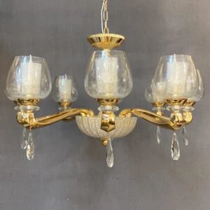 لوستر طلایی و سفید کریستال هشت شاخه