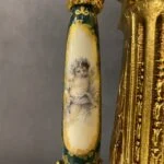 ساعت و شمعدان سبز و طلایی برنز