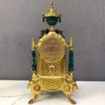 ساعت و شمعدان سبز و طلایی برنز