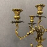 ساعت و شمعدان آنتیک طلایی برنز