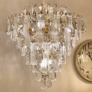 لوستر مدرن کریستالی طلایی و سفید