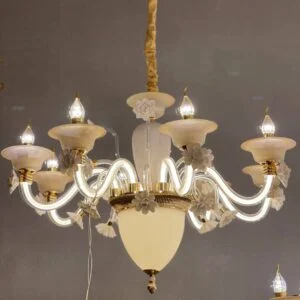 لوستر نئوکلاسیک سفید گل‌دار