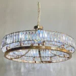 لوستر مدرن گرد کریستال سفید و طلایی