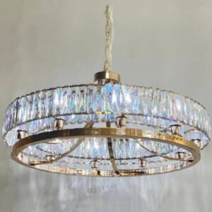 لوستر مدرن گرد کریستال سفید و طلایی