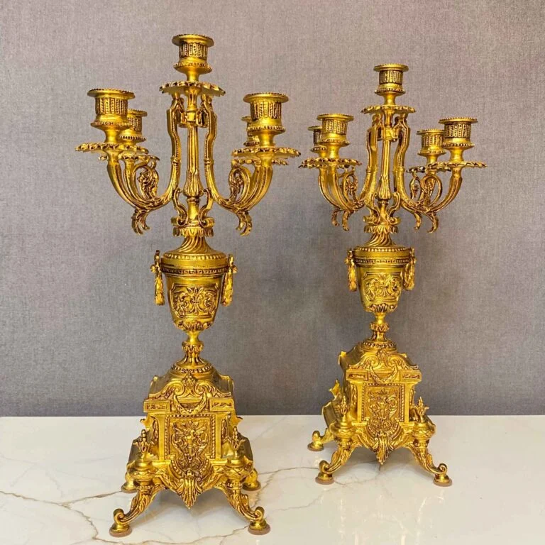 ست ساعت و شمعدان برنز طلایی کلاسیک شیک