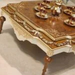 میز وسط مربع شیک قهوه ای و طلایی برنزکوب