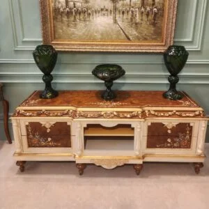 میز تلویزیون جدید قهوه ای و طلایی