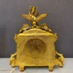 ساعت و شمعدان طلایی و آبی فیروزه‌ای طرح فرشته برنز