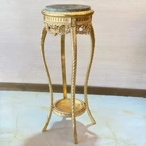 میز تلفن طلایی شیک منبت با صفحه سنگ