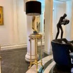 میز تلفن طلایی چوبی صفحه گرد