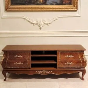 میز تلویزیون جدید قهوه ای برنزکوب سه طبقه