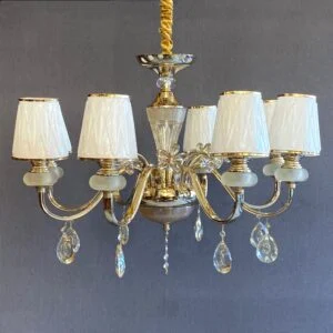 لوستر گل دار طلایی کریستال