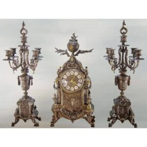 ساعت و شمعدان برنز مدل فرانسه
