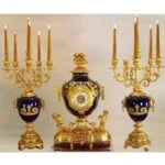 ساعت و شمعدان آبی و طلایی شیک