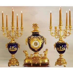 ساعت و شمعدان آبی و طلایی شیک