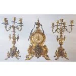 ساعت و شمعدان شیک آنتیک برنز و طلایی