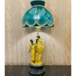 آباژور رومیزی کلاسیک طلایی و آبی برنز