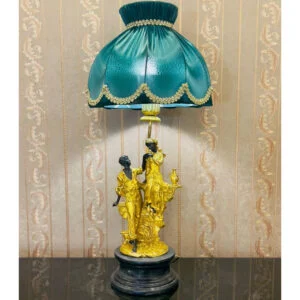 آباژور رومیزی کلاسیک طلایی و آبی برنز