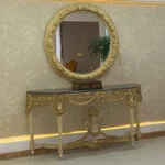 آینه کنسول چوبی منبت طلایی آینه گرد