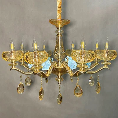 لوستر شیک پذیرایی طلایی و گل آبی