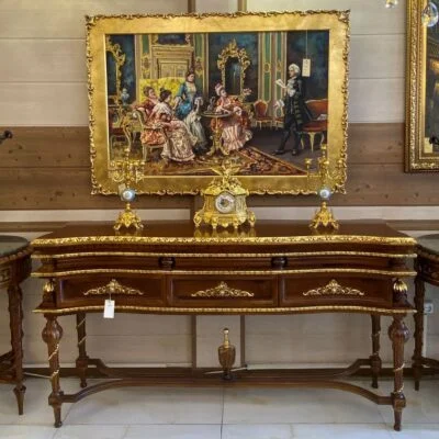 میز کنسول جدید چوبی قهوه ای و طلایی