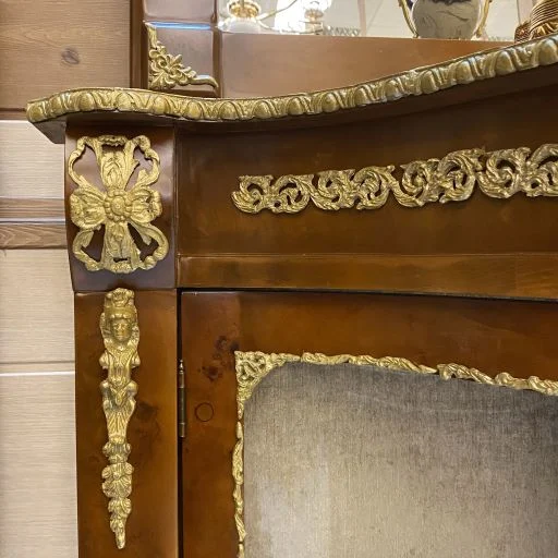 آینه و کنسول چوبی قهوه ای برنزکوب ویترینی