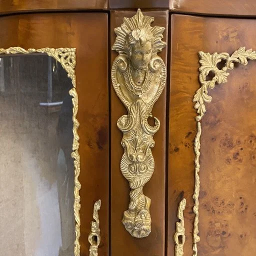 آینه و کنسول چوبی قهوه ای برنزکوب ویترینی