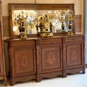 آینه و کنسول قهوه ای بزرگ معرق سه درب