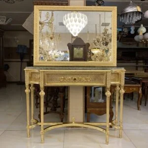 آینه و کنسول چوبی طلایی ساده و شیک