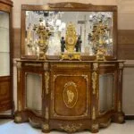 آینه و کنسول چوبی قهوه ای برنزکوب ویترینی