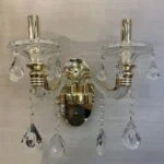 لوستر دیواری دو شاخه طلایی و بلوری