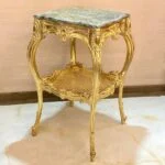 میز تلفن طلایی چوبی حصیری