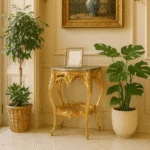 میز تلفن حصیری طلایی